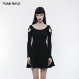 Frauen stricken schlankes Punk-Kleid mit Lederschlaufe Design