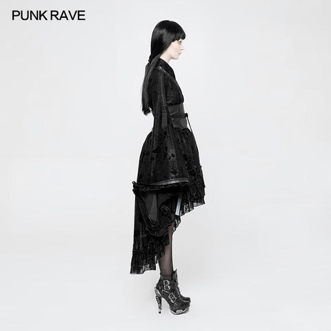 Stretch Jacquard Gothic Lolita Kleid Flocking Printing Kimono mit Spitze