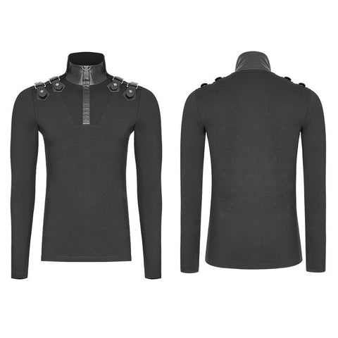 Herren Goth Elastic Knitted Uniform Langarm-T-Shirt