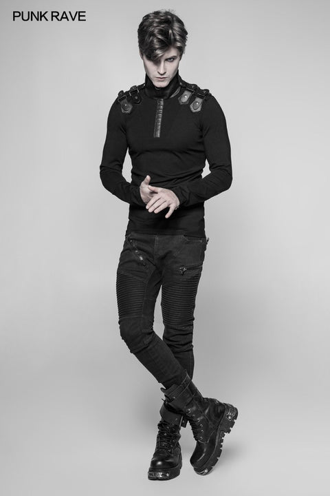 Herren Goth Elastic Knitted Uniform Langarm-T-Shirt