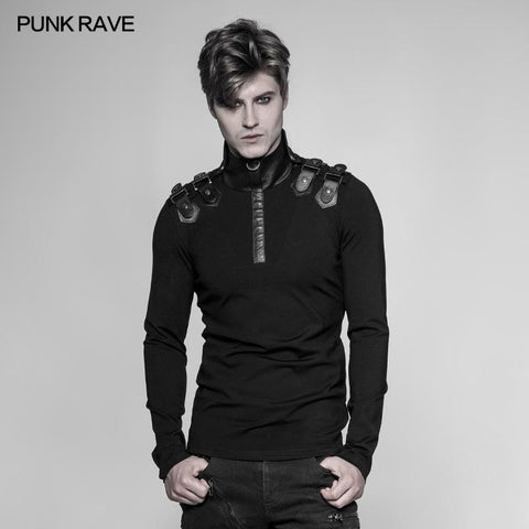 Herren Goth Elastic Knitted Uniform Langarm-T-Shirt