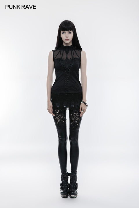 Wunderschönes ärmelloses Gothic T-Shirt mit Kordelzug für Frauen