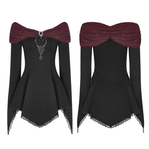 Frauen Retro Boot T-Shirt Gothic T-Shirt mit abnehmbarer Brosche