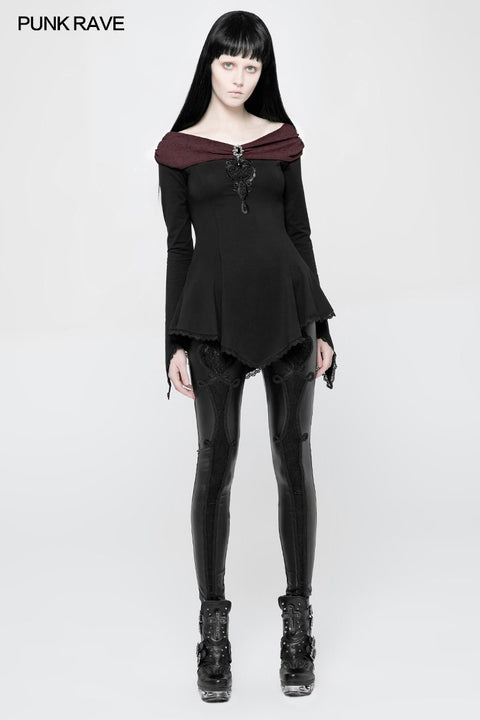 Frauen Retro Boot T-Shirt Gothic T-Shirt mit abnehmbarer Brosche