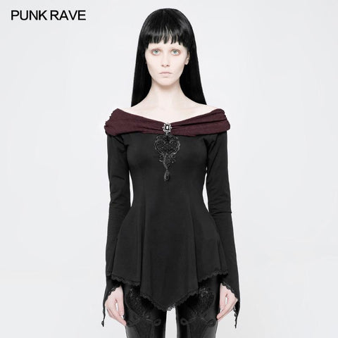 Frauen Retro Boot T-Shirt Gothic T-Shirt mit abnehmbarer Brosche