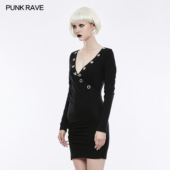 Sexy Deep V Punk Kleid mit Einfachheit Corns And Pins Dekoration