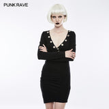 Sexy Deep V Punk Kleid mit Einfachheit Corns And Pins Dekoration