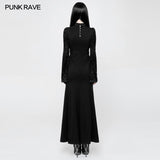 Exquisites gotisches Spitzen-Strickkleid mit halbtransparentem Stehkragen-Design vorne