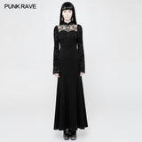 Exquisites gotisches Spitzen-Strickkleid mit halbtransparentem Stehkragen-Design vorne