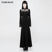 Exquisites gotisches Spitzen-Strickkleid mit halbtransparentem Stehkragen-Design vorne
