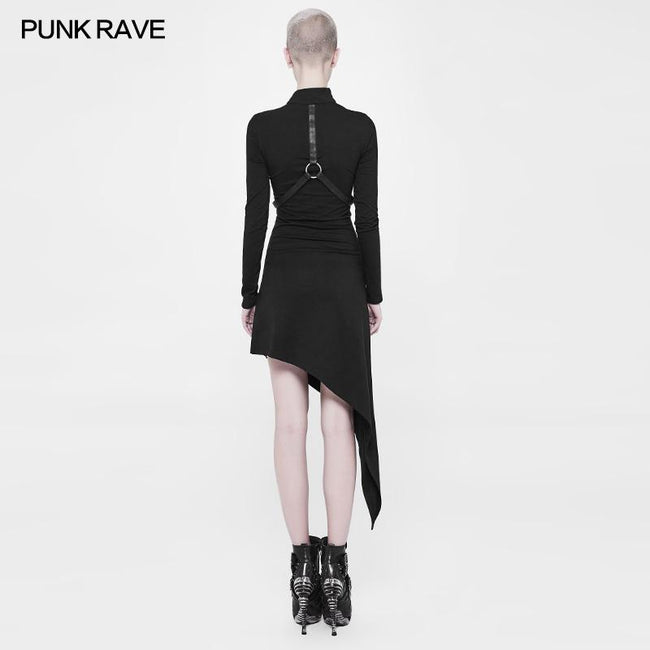 Asymmetrisches schwarzes Harness Design Strick Punk Kleid
