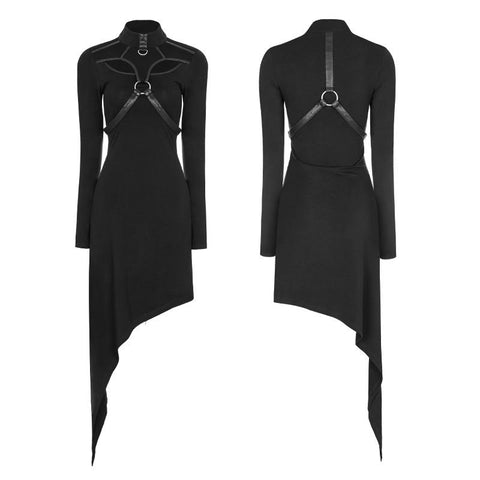 Asymmetrisches schwarzes Harness Design Strick Punk Kleid