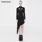 Asymmetrisches schwarzes Harness Design Strick Punk Kleid