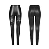 Stretch Glossy Leather Lace Positioning Flower Gothic Leggings