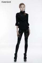 Stretch Glossy Leather Lace Positioning Flower Gothic Leggings