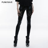 Stretch Glossy Leather Lace Positioning Flower Gothic Leggings