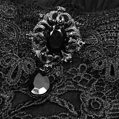 Schwarze Spitze Stehkragen Lolita T-Shirts für Frauen