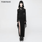 Gothic Diablo Slit Kleid für Damen mit ausgehöhltem Mondmuster