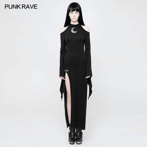 Gothic Diablo Slit Kleid für Damen mit ausgehöhltem Mondmuster