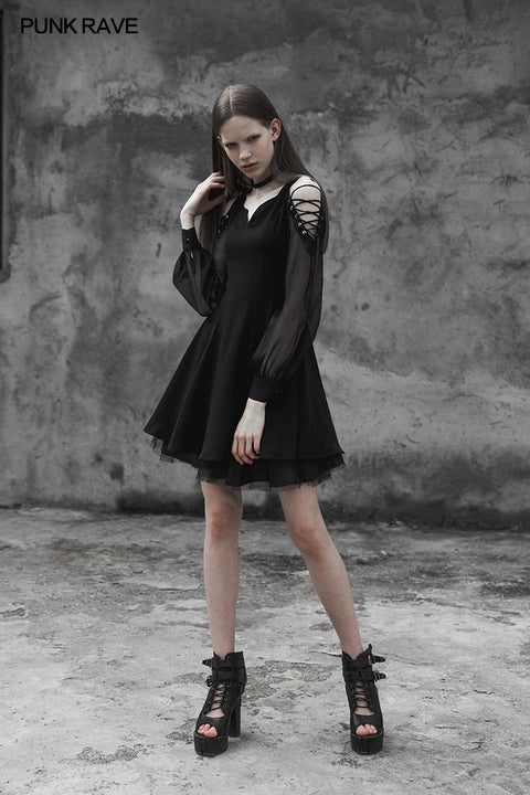 Trägerloses Punkkleid aus Chiffongarn mit V-Kragen für Frauen