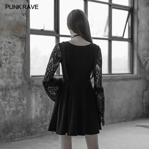 Punk-Kleid mit Spitzenärmeln für Frauen und Riemen-Design
