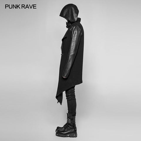 Dark Punk Leder Crack Knit Stitching Kapuzenjacke