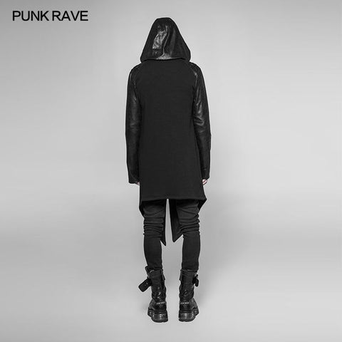Dark Punk Leder Crack Knit Stitching Kapuzenjacke