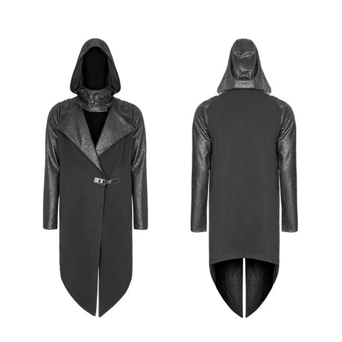 Dark Punk Leder Crack Knit Stitching Kapuzenjacke