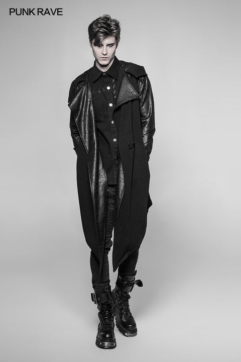 Dark Punk Leder Crack Knit Stitching Kapuzenjacke