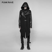 Dark Punk Leder Crack Knit Stitching Kapuzenjacke