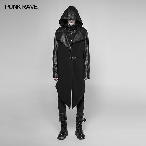 Dark Punk Leder Crack Knit Stitching Kapuzenjacke