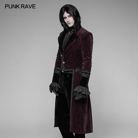 Gothic Dark Rose Bedruckte Velvet Swallowtail Coat Jacket