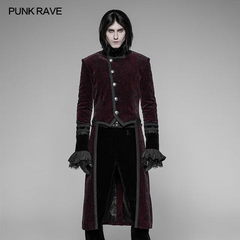 Gothic Dark Rose Bedruckte Velvet Swallowtail Coat Jacket