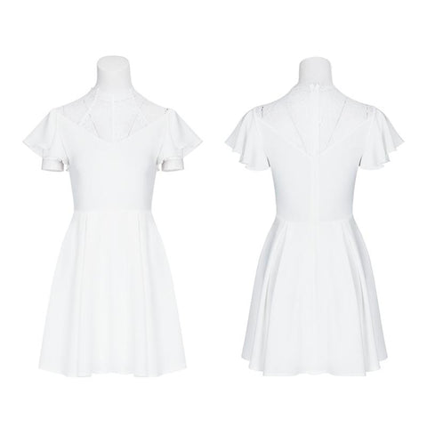 Elegantes Gothic-Kleid mit Chiffon-V-Kragen und Spitze