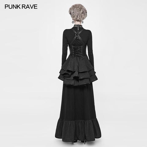 Victorian Steampunk Long Leinen Schnür Korsett Hosenträger Kleid