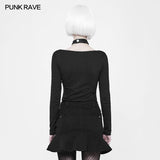 Frauen Punk gestrickt Langarm T-Shirt mit Choker Design