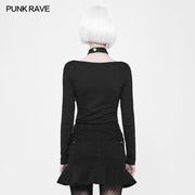 Frauen Punk gestrickt Langarm T-Shirt mit Choker Design