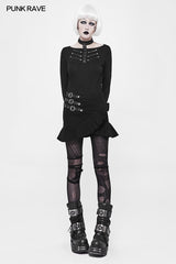 Frauen Punk gestrickt Langarm T-Shirt mit Choker Design