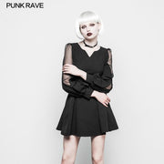 Gothic Feminine Chiffon Tüll Kleines Kleid mit V-Ausschnitt