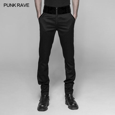 Dracula Gothic Pants Hose mit dunklen Streifen und Bund mit Samtmuster