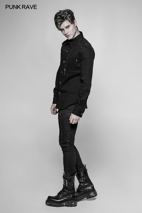 Herren Punk Tie Rope Persönlichkeit Shirt mit Doppeltasche