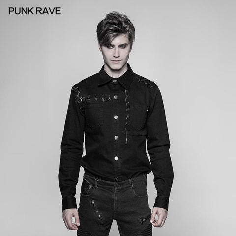 Herren Punk Tie Rope Persönlichkeit Shirt mit Doppeltasche