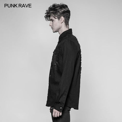 Paladin Gothic Bloody Keel Denim Persönlichkeitshemd mit zerkratzten Doppeltaschen