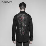 Paladin Gothic Bloody Keel Denim Persönlichkeitshemd mit zerkratzten Doppeltaschen