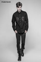 Paladin Gothic Bloody Keel Denim Persönlichkeitshemd mit zerkratzten Doppeltaschen