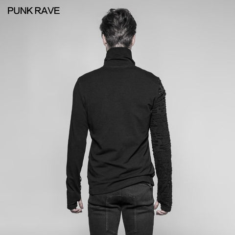 Dekadente Punk S-förmige Reißverschluss Strick T-Shirt Persönlichkeit Mosaik High Collar Sweater