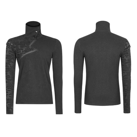 Dekadente Punk S-förmige Reißverschluss Strick T-Shirt Persönlichkeit Mosaik High Collar Sweater