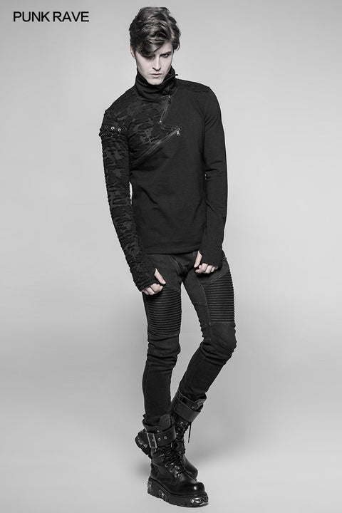 Dekadente Punk S-förmige Reißverschluss Strick T-Shirt Persönlichkeit Mosaik High Collar Sweater