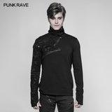 Dekadente Punk S-förmige Reißverschluss Strick T-Shirt Persönlichkeit Mosaik High Collar Sweater