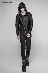 Herren Dark Punk Persönlichkeit Pullover Hoodie Abgeschrägter Reißverschluss Strickpullover mit Kapuze